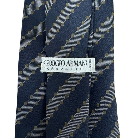 GIORGIO ARMANI - Men’s Silk Stripe Patterned Tie, Made in Italy, Blue/ Grey - Picture 2 of 5